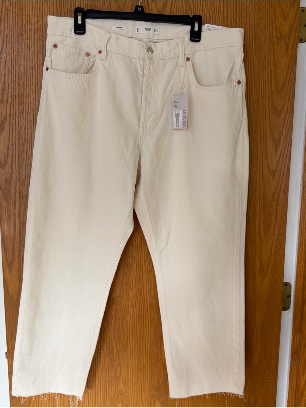 NWT Mango MNG Denim Straight Leg Cropped High Waist Jeans Off White Women’s 12